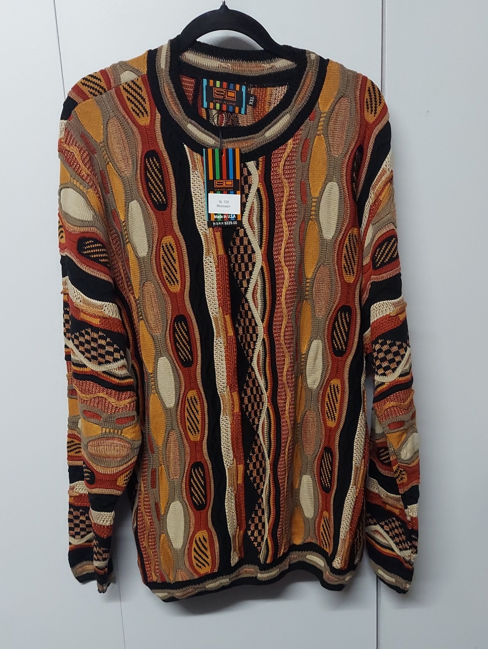 NWT Vintage Steven Land 3D Knit Sweater XXL SL 126 Moccasin Coogi Style USA"